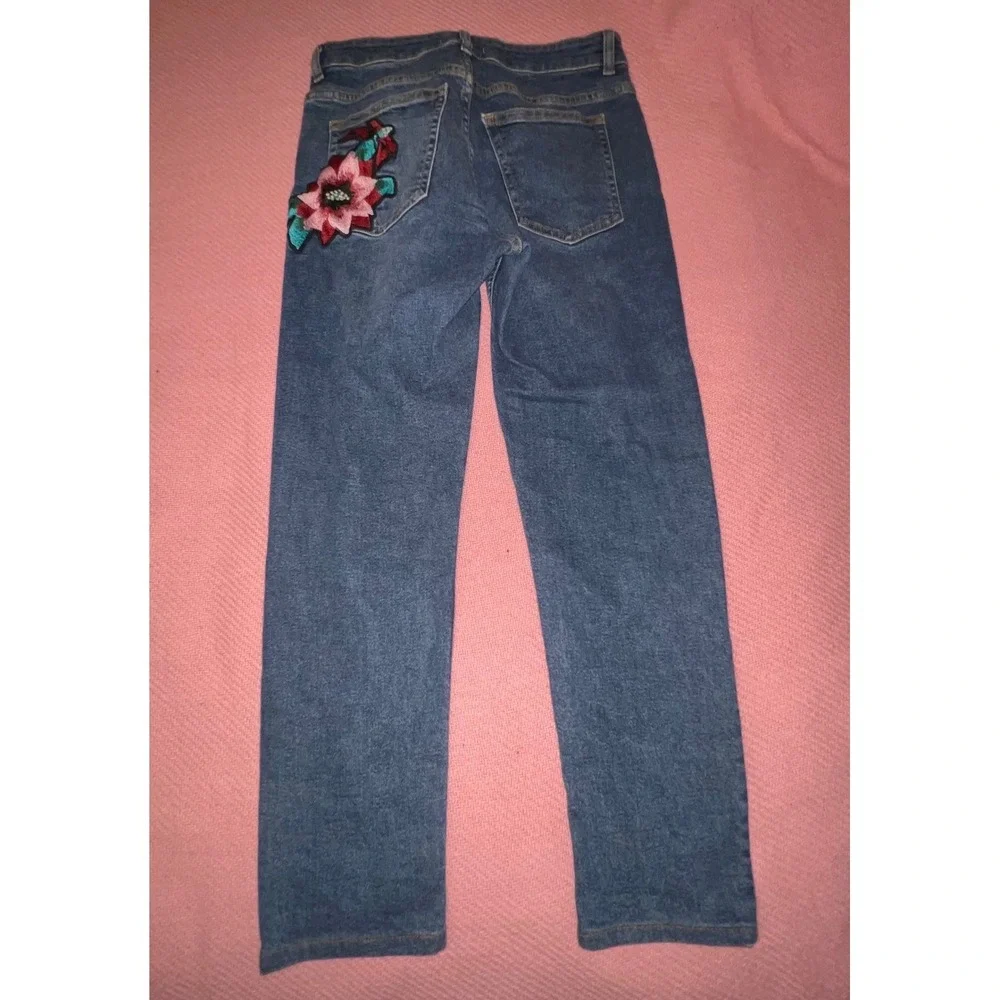 Paris Atlier & Other Stories Embroidered‎ Floral Straight Leg Jeans Blue US 27